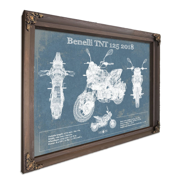 2018 Benelli TNT 125 Print in a Bourbon stained wood frame with antique gold corners