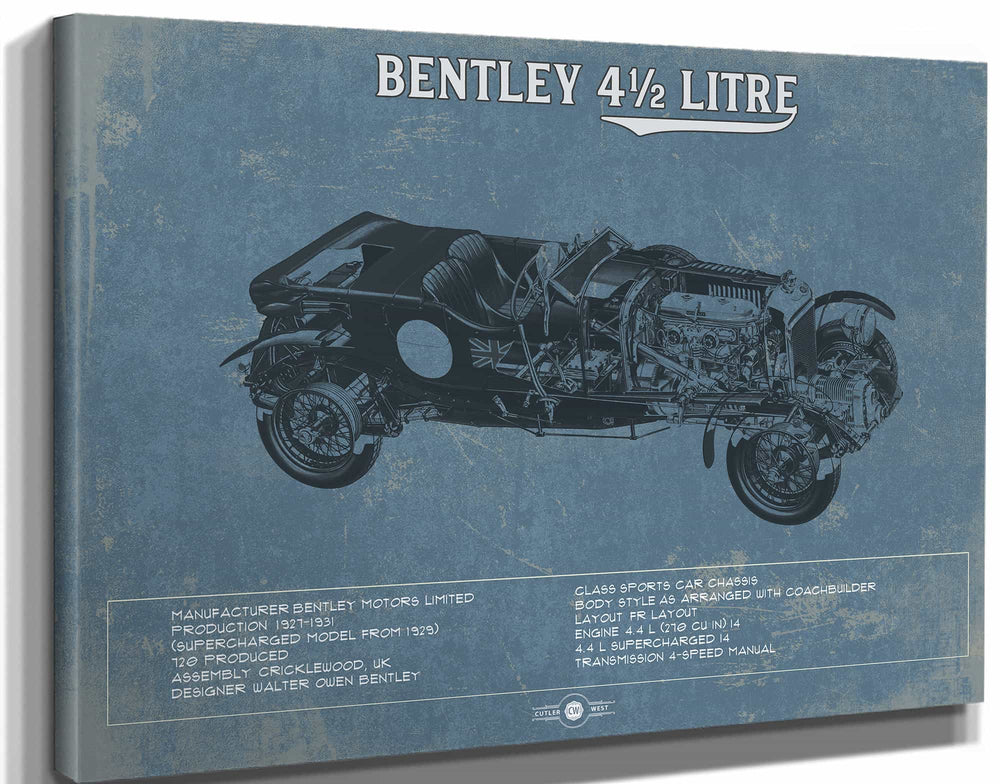 14" x 11" / Stretched Canvas Wrap Cutler West Bentley 4½ Litre Vintage Car Print