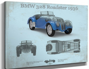 14" x 11" / Stretched Canvas Wrap Cutler West BMW 328 Roadster 1936 Blueprint Vintage Auto Print