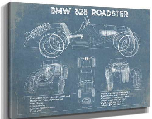 14" x 11" / Stretched Canvas Wrap Cutler West BMW 328 Roadster Blueprint Vintage Auto Print