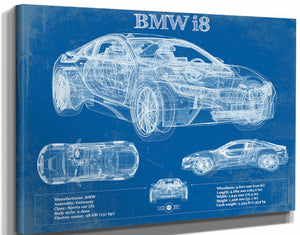 14" x 11" / Stretched Canvas Wrap Cutler West BMW I8 Vintage Blueprint Auto Print