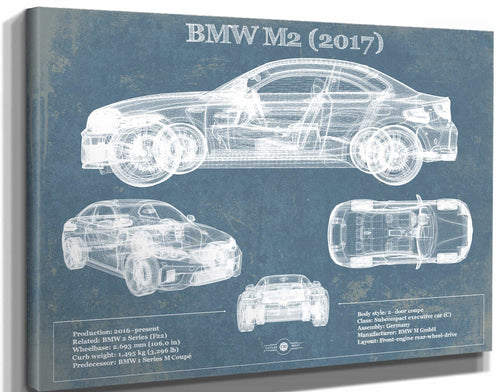 14" x 11" / Stretched Canvas Wrap Cutler West BMW M2 2017 Blueprint Vintage Auto Print