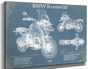 14" x 11" / Stretched Canvas Wrap Cutler West BMW R1200GS Blueprint Motorcycle Patent Print