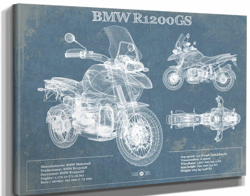 14" x 11" / Stretched Canvas Wrap Cutler West BMW R1200GS Blueprint Motorcycle Patent Print