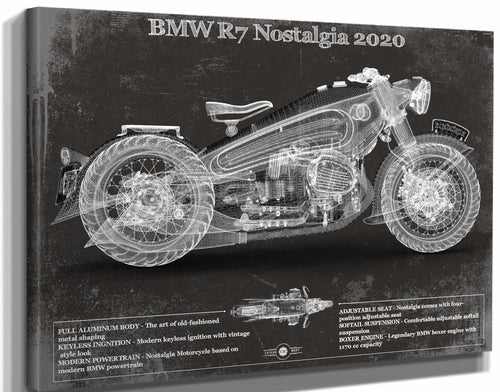 14" x 11" / Stretched Canvas Wrap Cutler West BMW R7 Nostalgia 2020 Blueprint Motorcycle Patent Print