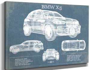 14" x 11" / Stretched Canvas Wrap Cutler West BMW X5 Vintage Blueprint Auto Print