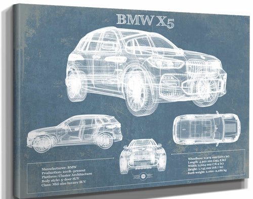 14" x 11" / Stretched Canvas Wrap Cutler West BMW X5 Vintage Blueprint Auto Print
