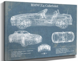 14" x 11" / Stretched Canvas Wrap Cutler West BMW Z4 Cabriolet Vintage Blueprint Auto Print