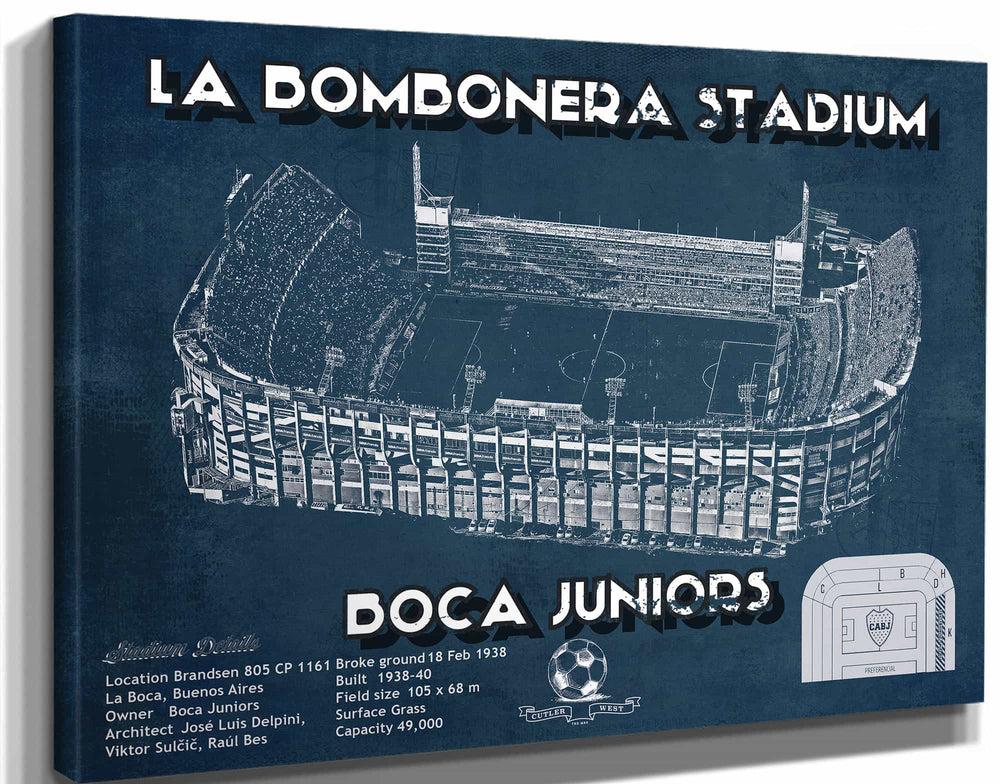 14" x 11" / Stretched Canvas Wrap Cutler West Boca Juniors F.C La Bombonera Stadium Soccer Print 2