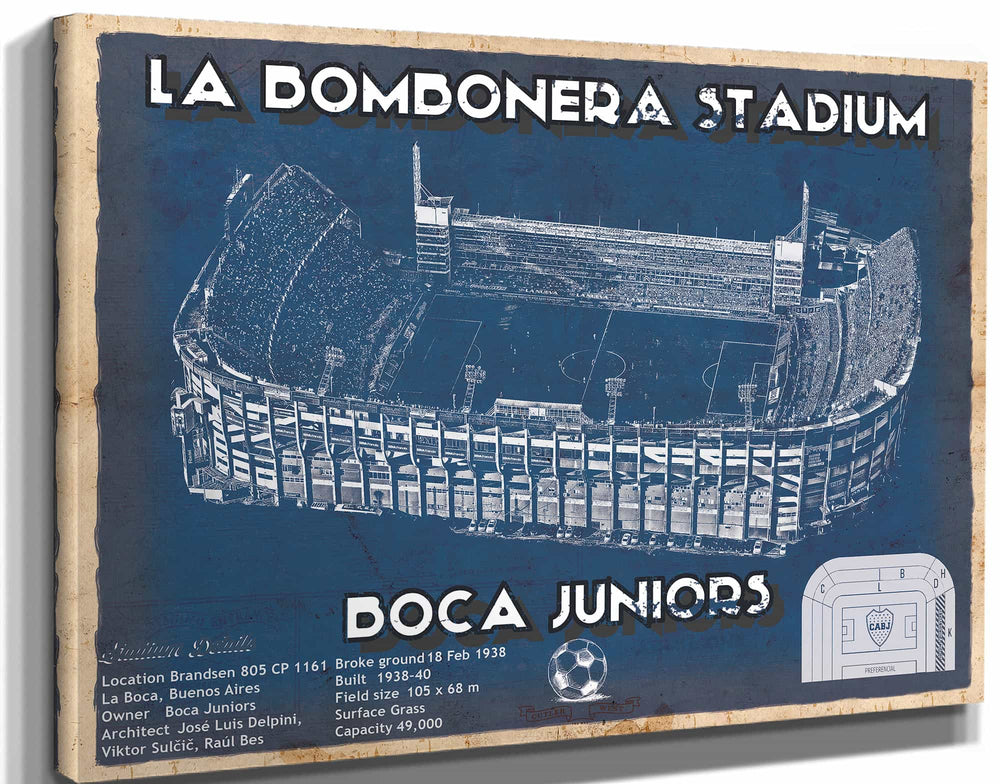 14" x 11" / Stretched Canvas Wrap Cutler West Boca Juniors F.C - La Bombonera Stadium Soccer Print