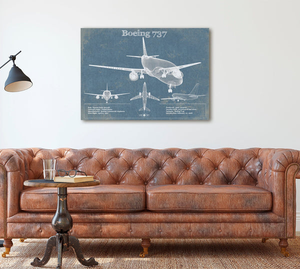 Cutler West Boeing 737 Vintage Aviation Blueprint Print - Custom Pilot Name Can Be Added