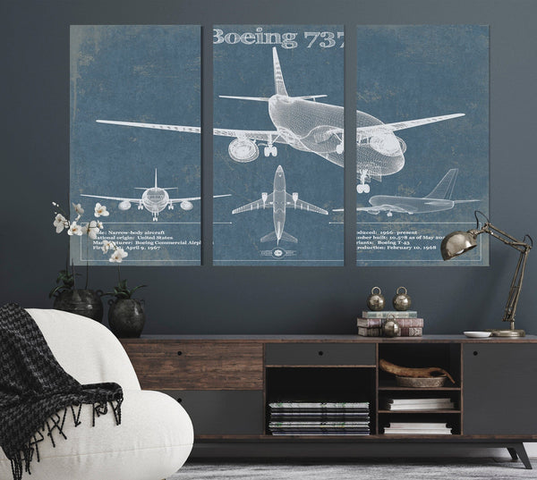 Cutler West Boeing 737 Vintage Aviation Blueprint Print - Custom Pilot Name Can Be Added