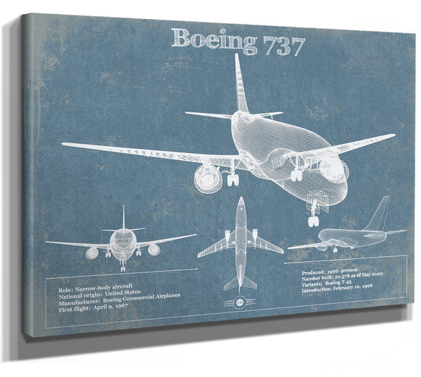 Cutler West Boeing 737 Vintage Aviation Blueprint Print - Custom Pilot Name Can Be Added