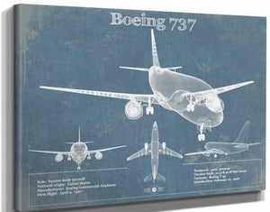 14" x 11" / Stretched Canvas Wrap Cutler West Boeing 737 Vintage Aviation Blueprint Print - Custom Pilot Name Can Be Added