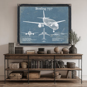 Boeing 737 Blueprint Aviation Print canvas print size guide 24x18 36x24 48x36 inches