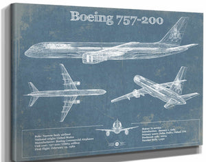 14" x 11" / Stretched Canvas Wrap Cutler West Boeing 757-200 Vintage Original Blueprint Art Print - Custom Pilot Name Can Be Added