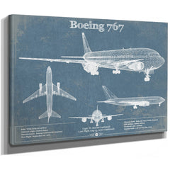 Boeing 767 Blueprint Aviation Print as a stretched canvas wrap with gallery wrapped edges