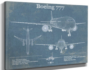 14" x 11" / Stretched Canvas Wrap Cutler West Boeing 777 Vintage Aviation Blueprint Print - Custom Pilot Name Can Be Added