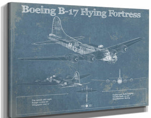 14" x 11" / Stretched Canvas Wrap Cutler West Boeing B-17 Flying Fortress  Vintage Aviation Blueprint - Custom Pilot Name Can Be Added