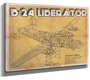 14" x 11" / Stretched Canvas Wrap Cutler West Boeing B-29 Superfortress Patent Blueprint Original Military Wall Art