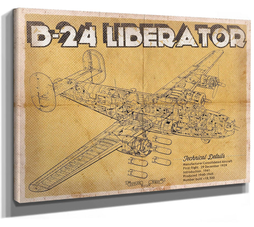 14" x 11" / Stretched Canvas Wrap Cutler West Boeing B-29 Superfortress Patent Blueprint Original Military Wall Art