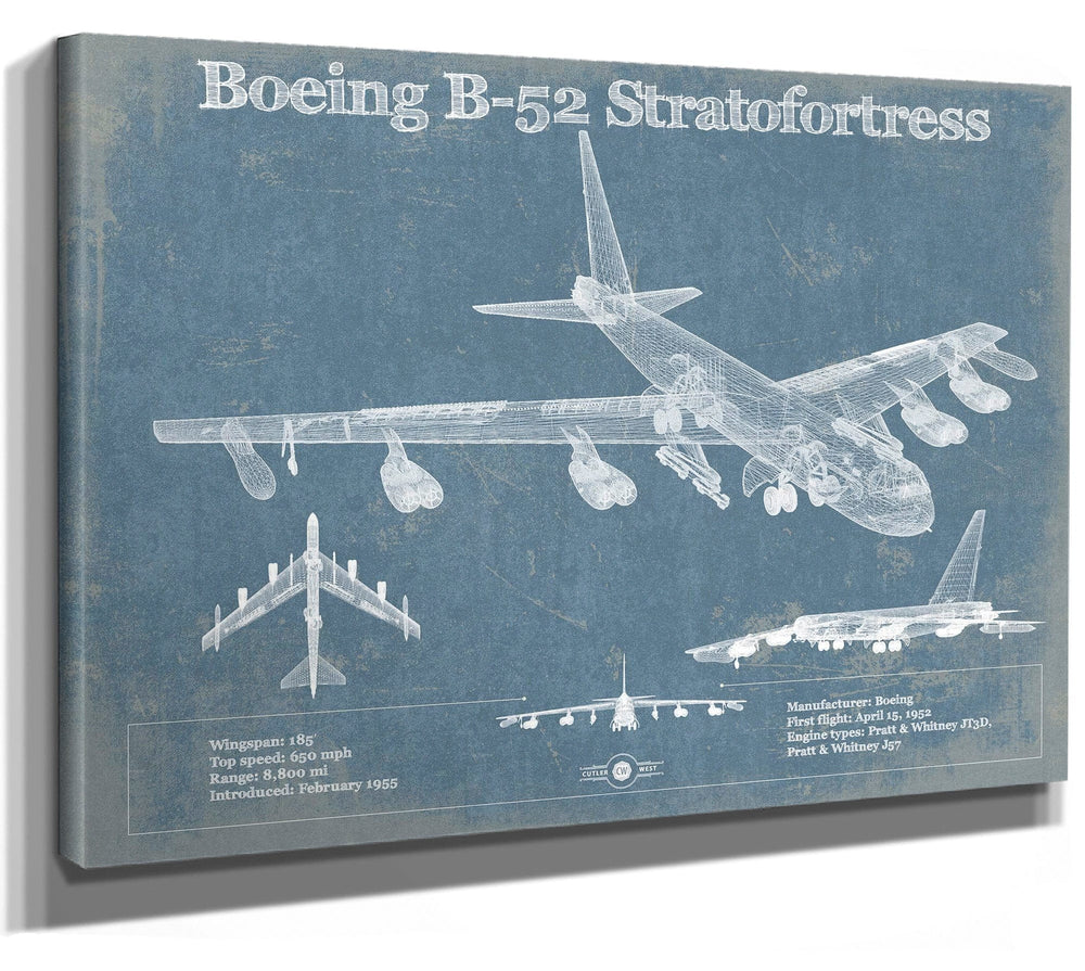 14" x 11" / Stretched Canvas Wrap Cutler West Boeing B-52 Stratofortress Patent Blueprint Original Military Wall Art