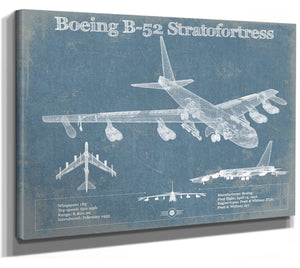 14" x 11" / Stretched Canvas Wrap Cutler West Boeing B-52 Stratofortress Patent Blueprint Original Military Wall Art