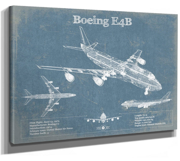 Cutler West Boeing E4B Nightwatch Vintage Aviation Blueprint Print