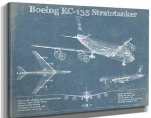 14" x 11" / Stretched Canvas Wrap Cutler West Boeing KC-135 Stratotanker Aviation Blueprint Print - Custom Pilot Name Can Be Added