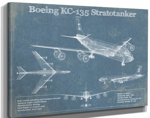 14" x 11" / Stretched Canvas Wrap Cutler West Boeing KC-135 Stratotanker Aviation Blueprint Print - Custom Pilot Name Can Be Added