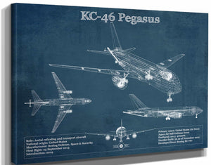 14" x 11" / Stretched Canvas Wrap Cutler West Boeing KC-46 Pegasus Vintage Aviation Blueprint Print - Custom Pilot Name Can Be Added