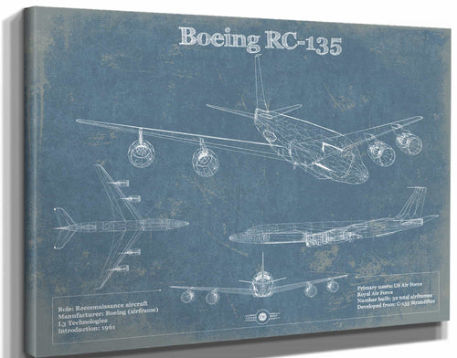 14" x 11" / Stretched Canvas Wrap Cutler West Boeing RC-135 Aviation Blueprint Print - Custom Pilot Name Can Be Added