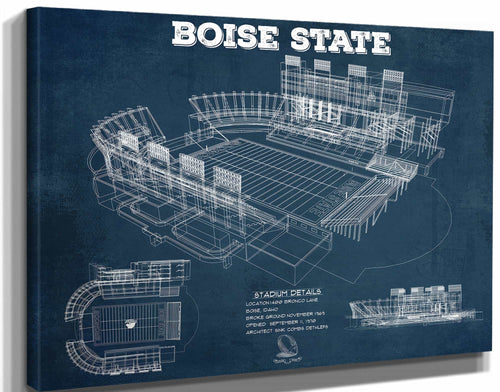 14" x 11" / Stretched Canvas Wrap Cutler West Boise State Broncos Art - Vintage Boise State Stadium Blueprint Art Print