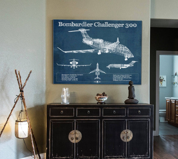 Cutler West Bombardier Challenger 300 Vintage Aviation Blueprint Print - Custom Pilot Name can be Added