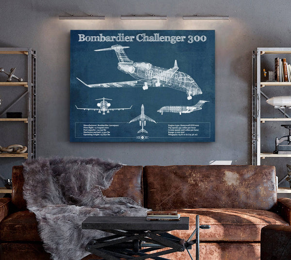 Cutler West Bombardier Challenger 300 Vintage Aviation Blueprint Print - Custom Pilot Name can be Added
