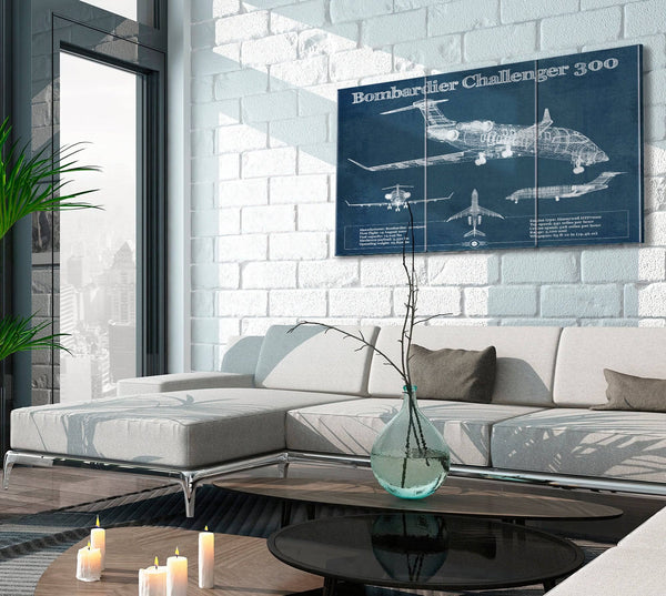 Cutler West Bombardier Challenger 300 Vintage Aviation Blueprint Print - Custom Pilot Name can be Added