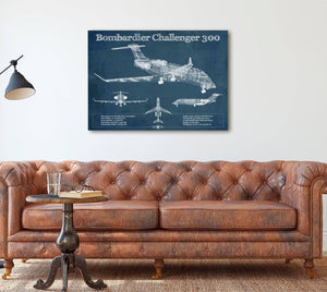 Cutler West Bombardier Challenger 300 Vintage Aviation Blueprint Print - Custom Pilot Name can be Added