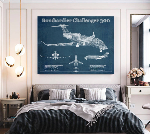Cutler West Bombardier Challenger 300 Vintage Aviation Blueprint Print - Custom Pilot Name can be Added