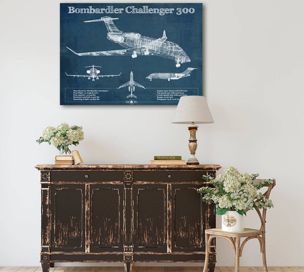 Cutler West Bombardier Challenger 300 Vintage Aviation Blueprint Print - Custom Pilot Name can be Added