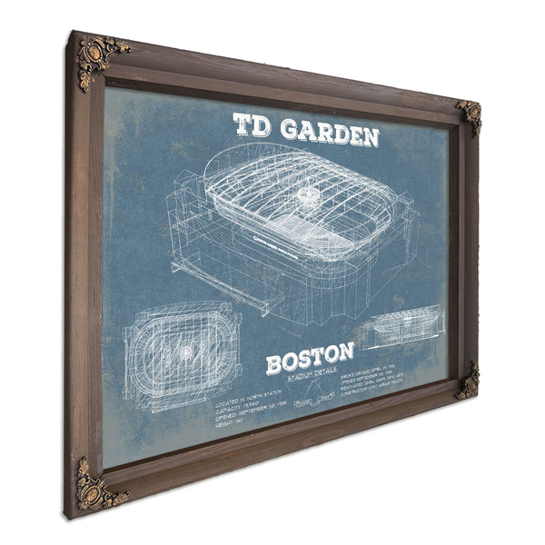 Boston Bruins - TD Garden Hockey Blueprint NHL Print in a Bourbon stained wood frame with antique gold corners