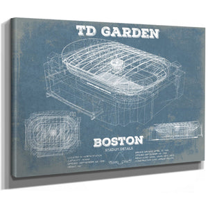Boston Bruins - TD Garden Hockey Blueprint NHL Print as a stretched canvas wrap with gallery wrapped edges