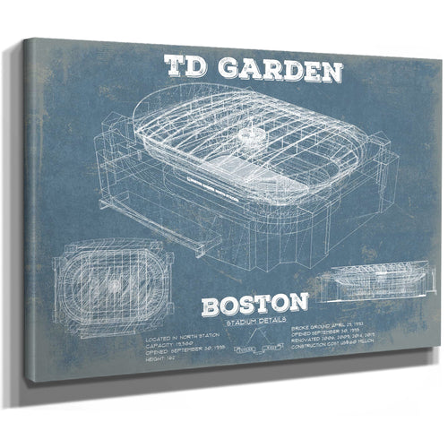 Boston Bruins - TD Garden Hockey Blueprint NHL Print as a stretched canvas wrap with gallery wrapped edges