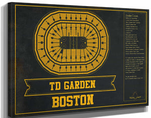 14" x 11" / Stretched Canvas Wrap Cutler West Boston Bruins Team Colors - TD Garden Vintage Hockey Blueprint NHL Print