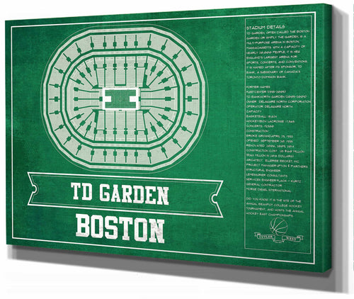 14" x 11" / Stretched Canvas Wrap Cutler West Boston Celtics - TD Garden Vintage Basketball Blueprint NBA Team Print