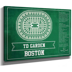 Boston Celtics - TD Garden Basketball Blueprint NBA Print as a stretched canvas wrap with gallery wrapped edges