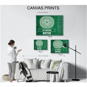 Boston Celtics - TD Garden Basketball Blueprint NBA Print displayed on a wall