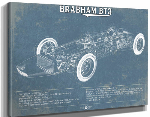 14" x 11" / Stretched Canvas Wrap Cutler West Brabham BT3 Formula One Racing Car Vintage Auto Print