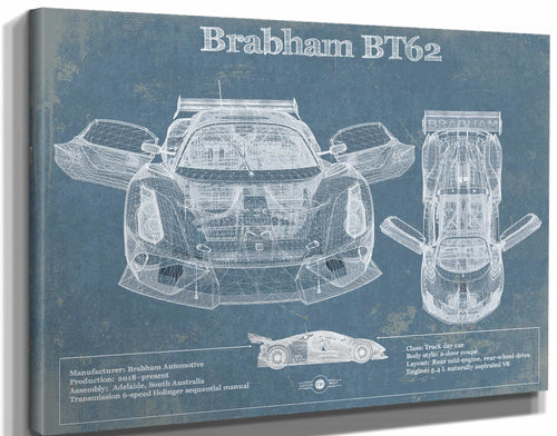 14" x 11" / Stretched Canvas Wrap Cutler West Brabham BT62 Blueprint Vintage Auto Print