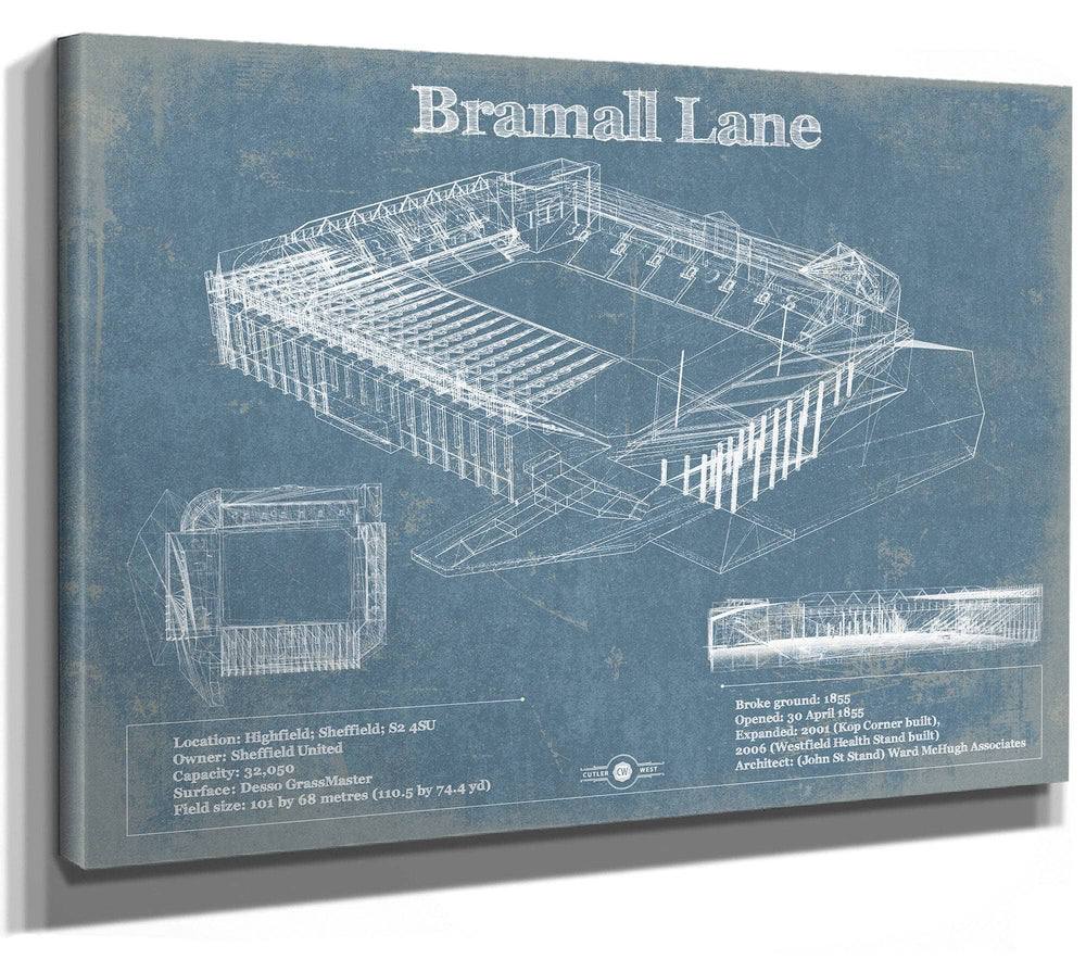 14" x 11" / Stretched Canvas Wrap Cutler West Bramall Lane Football Stadium Soccer Print