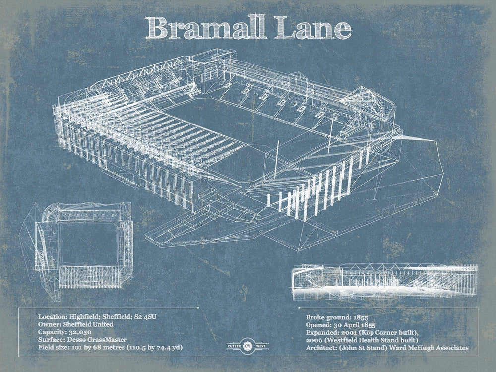 14" x 11" / Stretched Canvas Wrap Cutler West Bramall Lane Football Stadium Soccer Print